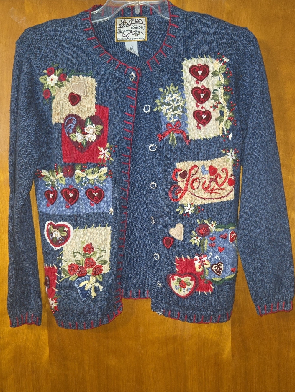 Blue Sweater with Embroidered  Love for Holidays Christmas & Valentine's Day